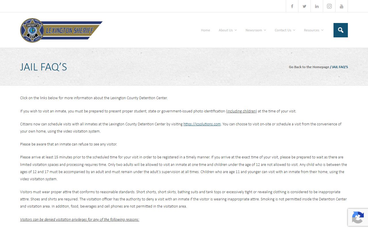 Lexington County inmate records jail FAQ money and detention information