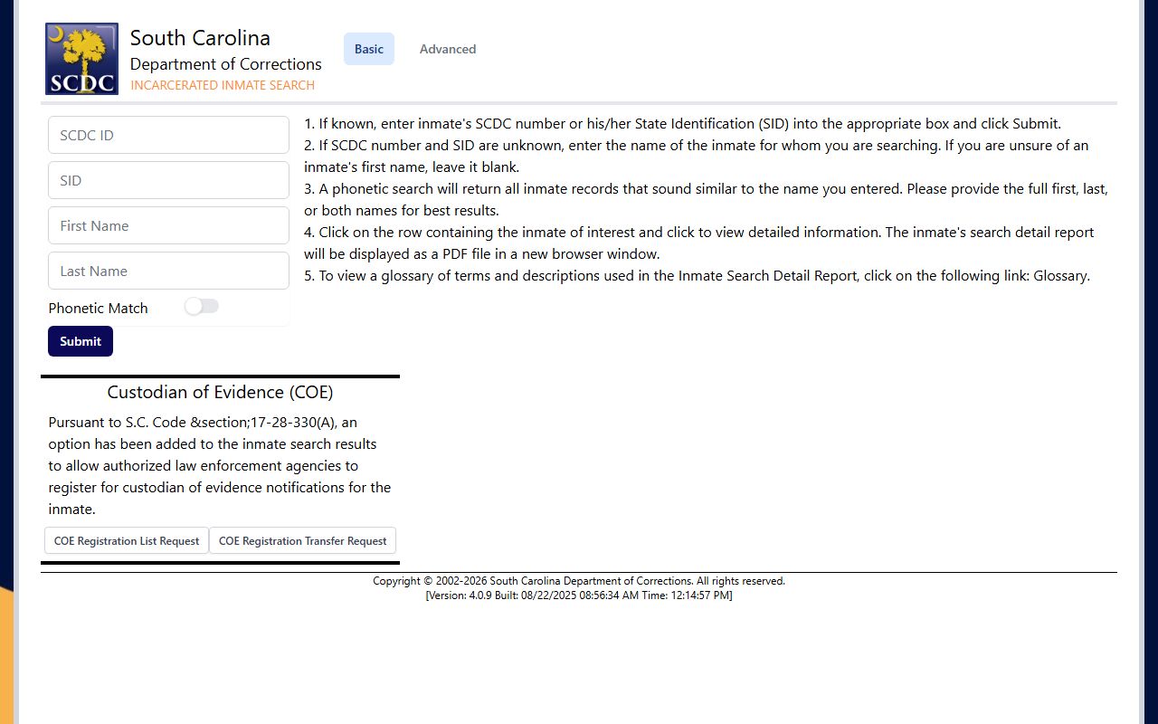 Lexington County inmate records SCDC state prison locator