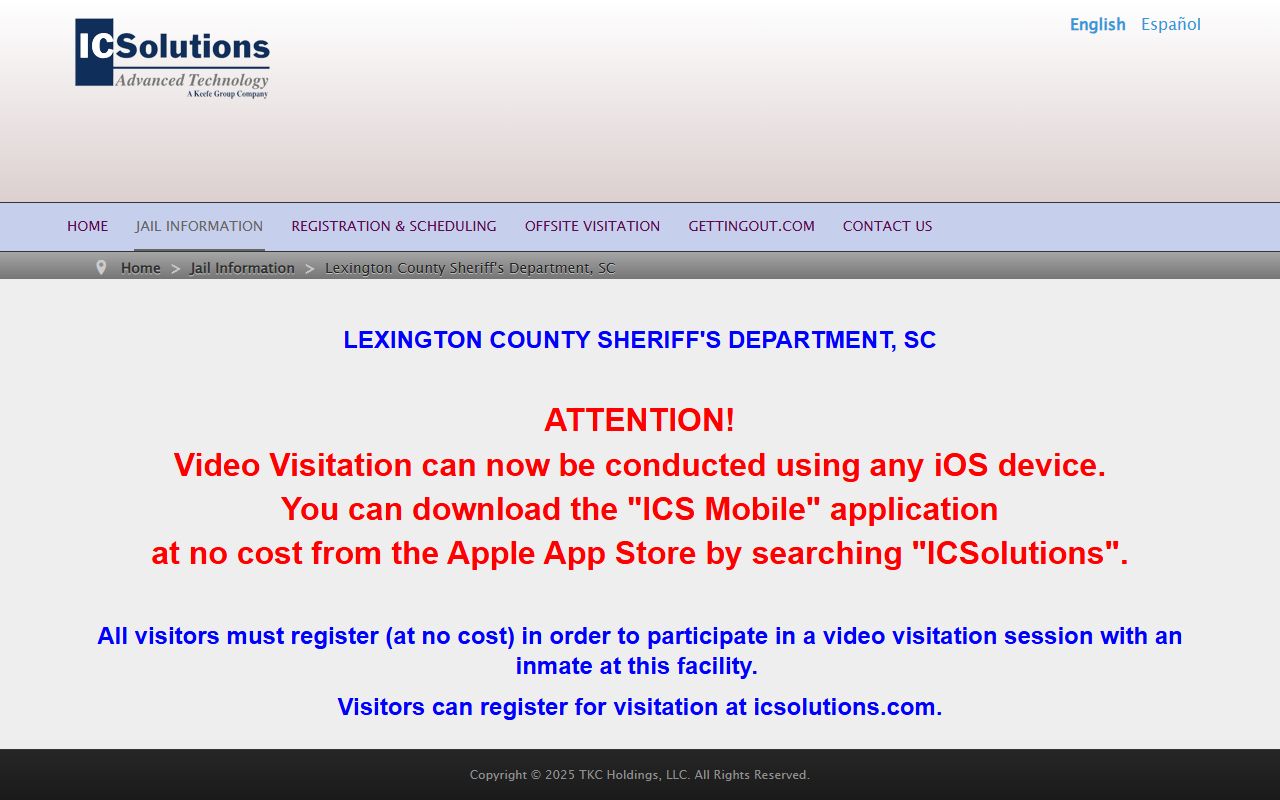 Lexington County Detention Center ICSolutions visitation scheduling page